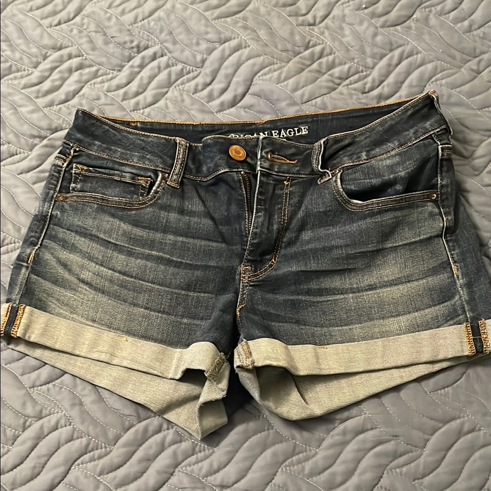 American Eagle Outfitters Blue Jean Shorts with Cuffed Hem